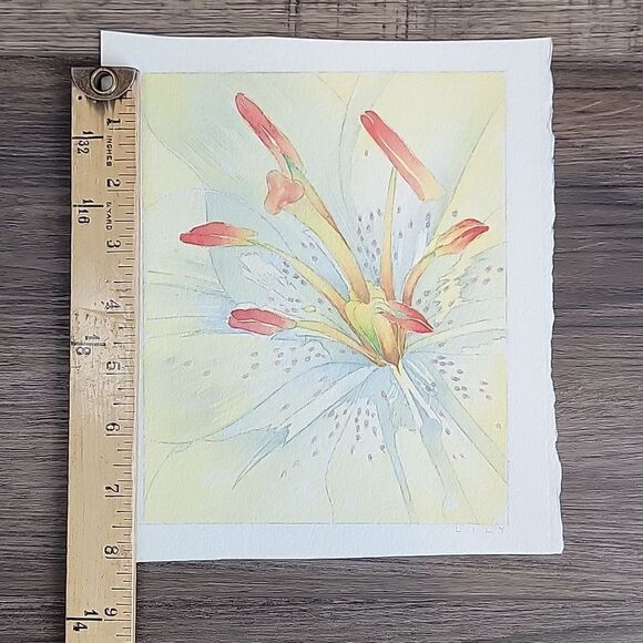 Original watercolor close up of a tiger Lilly titled " LILY " signed on back - Picture 8 of 8